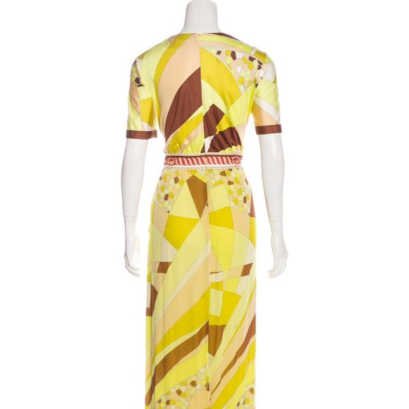 EMILIO PUCCI 1990's Geometric Print Silk Jersey  Chiffon Maxi Dress - Picture 2 of 16